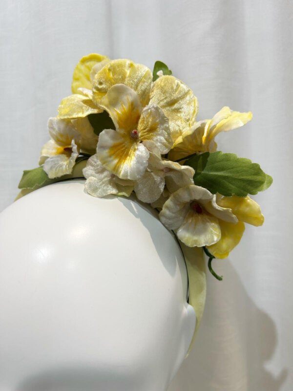 Vintage Pansy headpiece in lemon - Image 2
